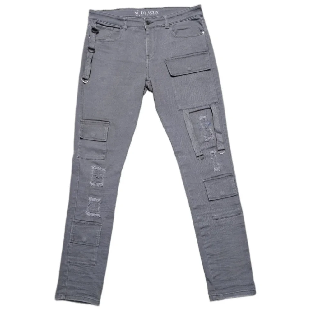 Si Tu Veux Serge De Nimes Men's Size 34 Smoke Gray Wax Stacked‎ Cargo Jeans